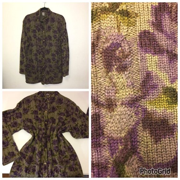Vintage 80s Ungaro Italian Knit Button Front Cardigan Beautiful Floral Roses (2) - Picture 4 of 16